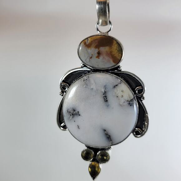 Handmade Pendant with Dendritic Opal & Agate Accents – Silver Natural Stone - Picture 1 of 10